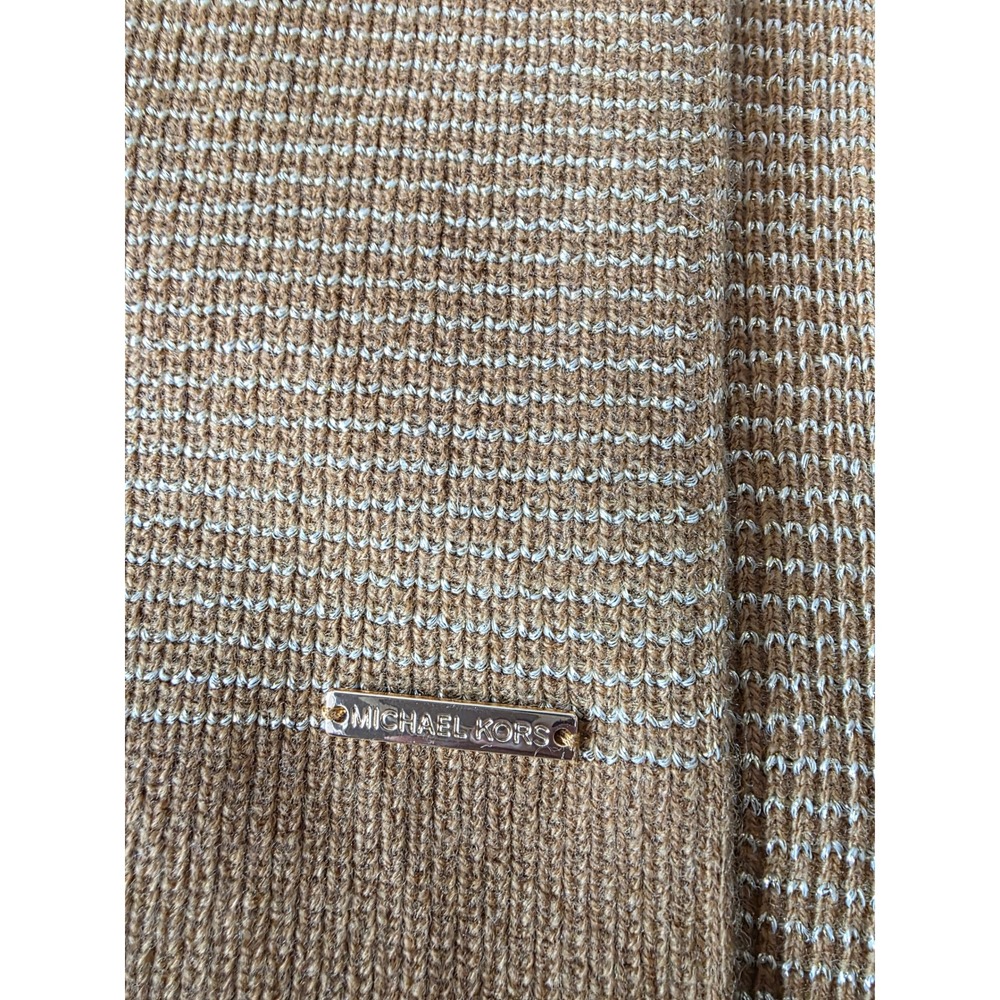 NWT Michael Kors Knit Scarf Tan Gold Metallic Stripe Wool Blend Luxury Warm
Gift - Picture 2 of 7
